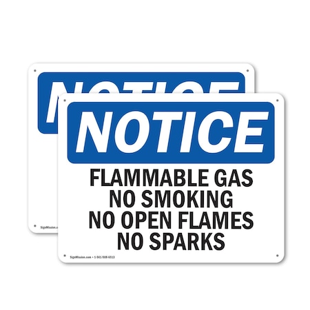Signmission Flammable Gas No Smoking No Open Flames No Sparks OSHA Notice Sign, Aluminum, 10in W x 7in L, 2PK OS-2PACK-NS-A-710-L-12757
